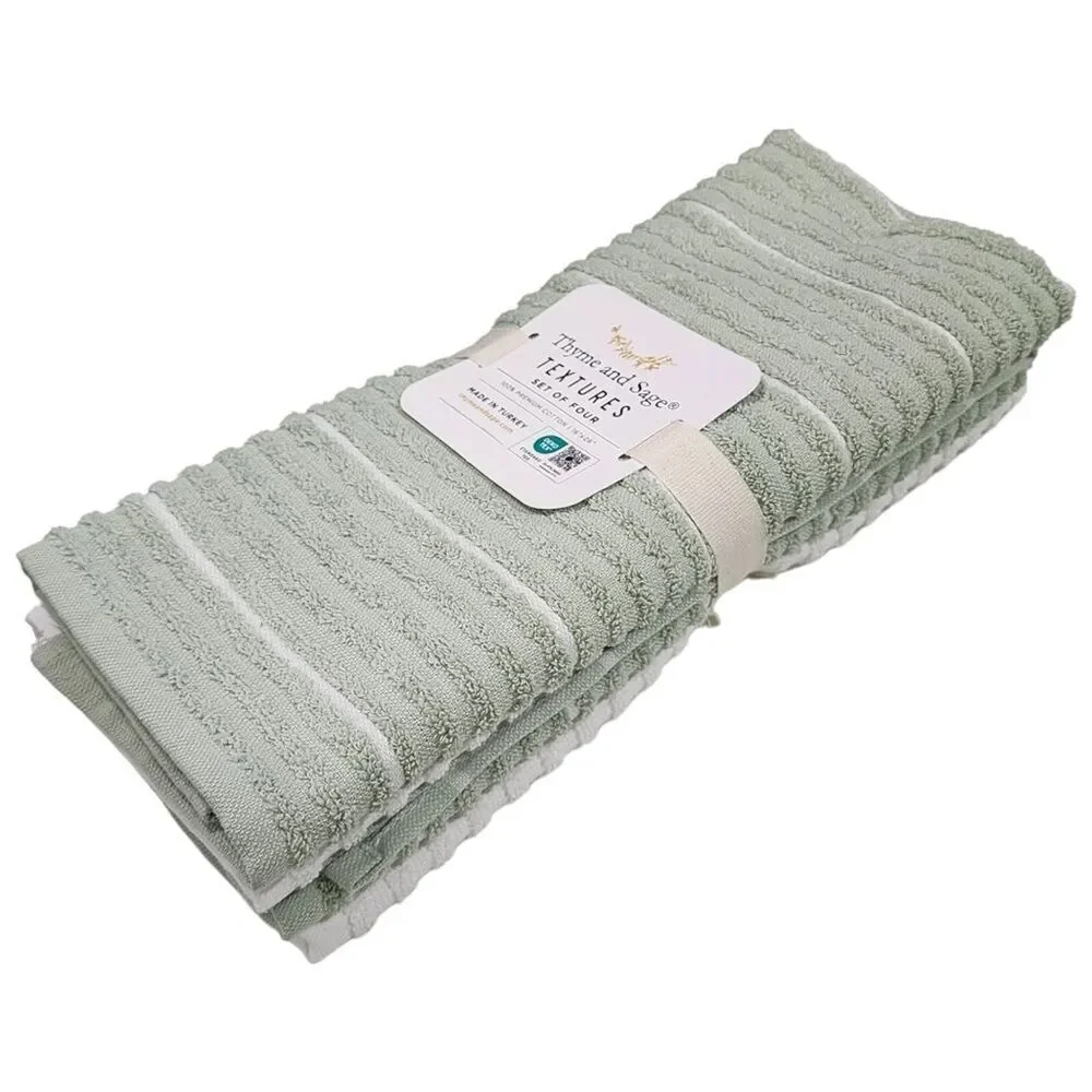 Thyme and Sage Kitchen Towel Set of 4pcs‎ Green and White Striped Turkish Cotton